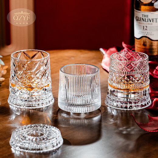 Mekavi Light Luxury Rotating Whiskey Glass and Wine Glass Gift Box Set Couple Cup Glass Wedding Gift Wine Set Striped Rotating Cup 2 Gift Boxes