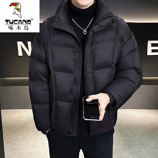 啄木鸟（TUCANO）新国标90绒立领羽绒服男冬季云朵泡芙白鸭绒保暖外套男面包服 黑色 XL 135斤-150斤