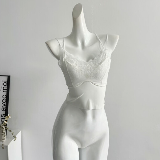 2024 lace suspender belt breast padded vest for women French hot tube top beautiful back inner layering pure desire white top white one size