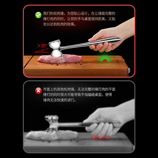 Martillo para carne de pino de acero inoxidable Aoyanlai 304 para filetes domésticos Martillo para carne de pino de acero Youpinquan 304