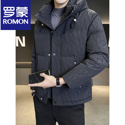 Мужской пуховик ROMON, зима 2025, новый, с капюшоном 90, белая подкладка на утином пуху, одежда для холодной погоды, тонкая утолщенная куртка черного цвета, M 100-120Jin Jin весит около 0,5 кг.