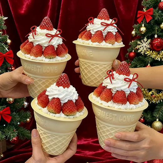 Yusenyi ice cream large cone cup Christmas cake box decoration strawberry mousse dessert packaging box baking packaging box 5 pieces 5 sets of boxes (with lid) see picture