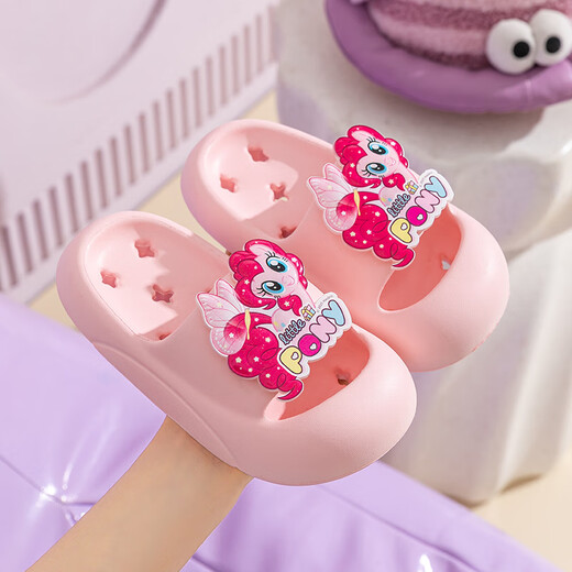 Children's slippers for girls at home, non-slip, thick-soled, leaking, quick-drying, cartoon cute baby slippers for girls, Pinkie Flower Fairy, size 28-29, 190mm