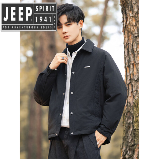 JEEP SPIRIT shirt-style lapel down jacket men's workwear short 2025 winter high-end lightweight youth jacket black (selected 90 white duck down) XL