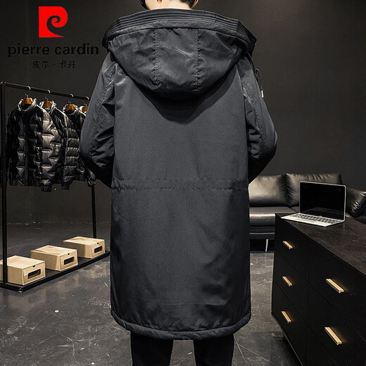 Pierre Cardin (Pierre Cardin) new autumn and winter men's mid-length hooded cotton coat thickened warm loose windbreaker quilted jacket trendy black M
