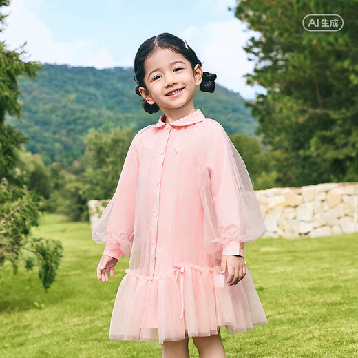 BALABALA balaOne BALABALA children's clothing children's dress girls 2026 new spring dress shirt mesh skirt ballet pink 00366 90