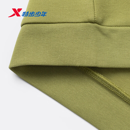Xtep shopping mall same style children's sweatshirt spring boys and girls soft and lightweight trendy color matching half turtleneck top Autumn green/Danqing black 100
