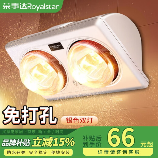 Royalstar Bath Heater Light Warming Lighting Exhaust All-in-one Machine 2025 New Bathroom Heater Bathroom Bulb Bath Heater Light Economical High Heat Silver Double Lamp Model