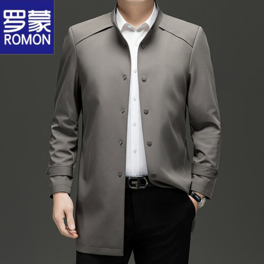 ROMON high-end men's mid-length windbreaker spring and autumn middle-aged and elderly dad wear business casual jacket jacket men's top F17 black XL