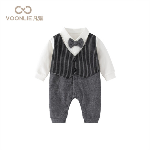 Fanlie baby clothes, spring clothes, newborn baby boy jumpsuit, full moon and 100 days out, gentleman one year old, spring and autumn, gray 80cm