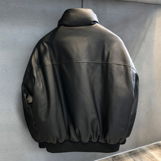 GENIUS international first-line brand plant protein soft leather thickened 90 white duck down motorcycle leather jacket men's winter new style black 90 white duck down warm and loose version M 90-120Jin Jin equals 0.5 kg