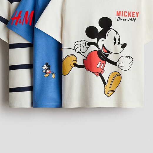 H&M 2026 Spring New Children's Clothing Children's Boys 3-piece Graphic T-shirt 1117463 Cream/Mickey Mouse 150 150/76 (10-12Y)