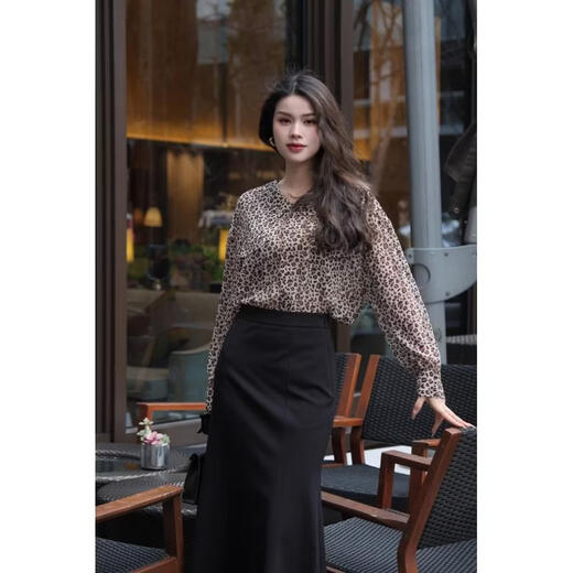 GIRDEAR new winter style versatile loose and comfortable double pocket printed shirt 1300863 leopard print M (size 3)