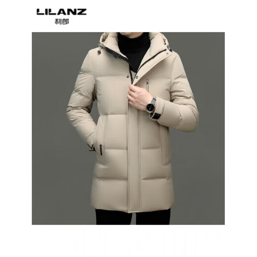 LILANZ Duck Down Mid-Length Down Jacket Men's Winter New High-end Business Casual Removable Hat Jacket Gray Green 14XL (190)