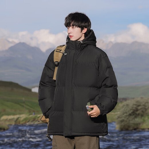 VUUG men's cotton coat jacket American style hooded cold weather clothing men's cotton jacket versatile new cotton coat black S