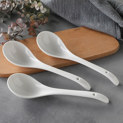WANIOT ceramic soup spoon large soup spoon household drinking spoon white porridge spoon large spoon long handle spoon extra large spoon large large spoon 22 cm (1 piece) suitable for soup bowl soup pot small casserole