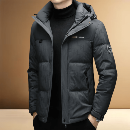 Snow Flying (SNOWFLYING) high-end big-name down jacket men's winter short bread coat middle-aged dad thickened warm hooded duck down jacket black L men's 2025 new model recommended 120-140 Jin Jin equals 0.5 kg