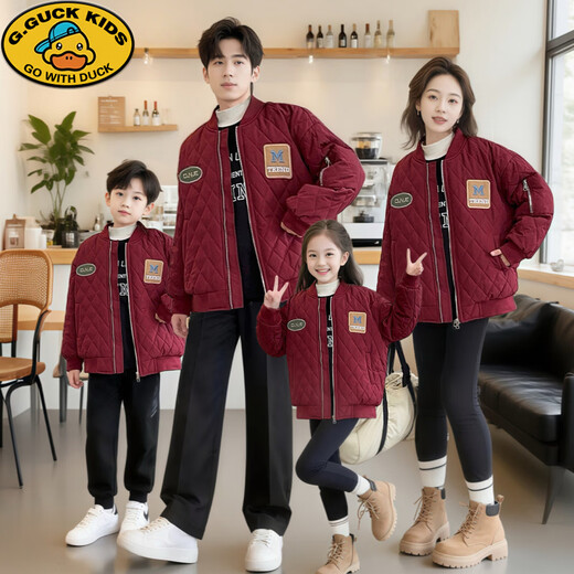 G.duck American parent-child cotton coat winter new style mother-child mother-daughter family of three autumn and winter thickened quilted coat dark red coat 120 children height about 113cm