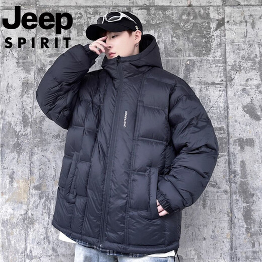 JEEP международный бренд, зимний белый утиный пух с капюшоном, мужская свободная повседневная куртка больших размеров, черная 6XL 250-275Jin Jin, вес 0,5 кг