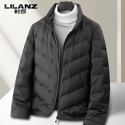 LILANZ Men's Lightweight Down Jacket Autumn and Winter New Business Casual Stand Collar Warm and High-end Men's Jacket Black M