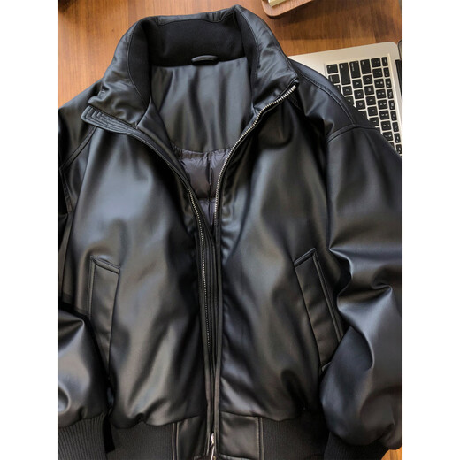 GENIUS international first-line brand plant protein soft leather thickened 90 white duck down motorcycle leather jacket men's winter new style black 90 white duck down warm and loose version M 90-120Jin Jin equals 0.5 kg