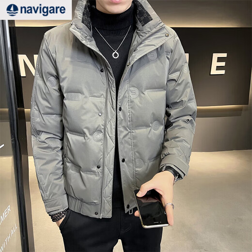 Navigare Italian small sailing winter down jacket men's short thickened cold-proof clothing new fashion brand casual stand-up collar warm khaki L