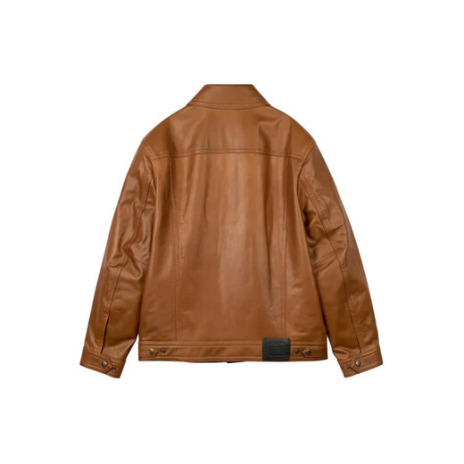 COACH SS24 solid color lapel single-breasted long-sleeved leather jacket for men, orange-red, orange-red M