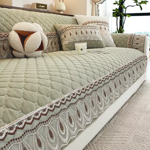 Yusenyi Thickened Snow Cotton Sofa Cushion Neil Clip Four Seasons Universal Bag Sofa Cover Fully Non-Slip Cushion Cover Winter Chenille - Thickened Cotton Sofa (Bean Green) Width 90x Length 280cm (One piece is not a complete set)