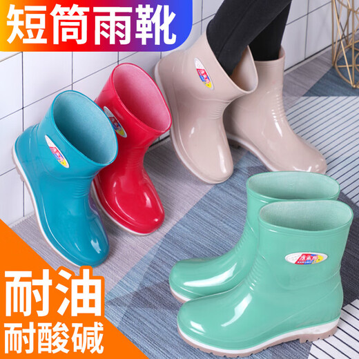 Women's spring and autumn short-tube fashion waterproof rain boots outer wear water shoes women's rain boots non-slip wear-resistant work rubber shoes overshoes waterproof and non-slip 316 low-tube khaki 37