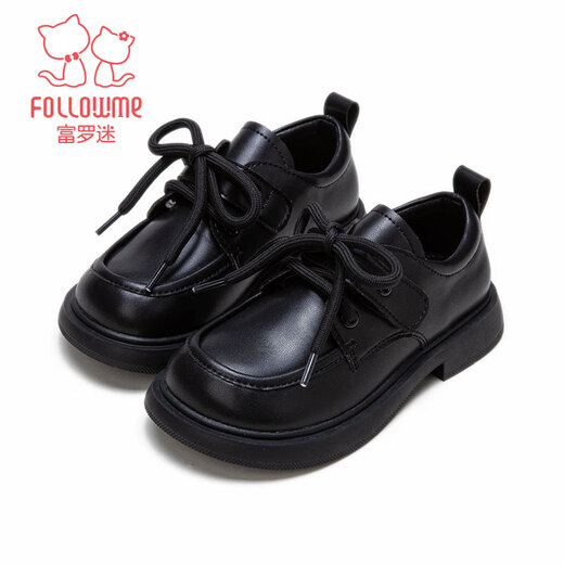 Fuluo Mi Boys' Leather Shoes Spring Fashion Versatile Soft Soled Shoes Children's Campus Performance Host Fashion Shoes Black 37