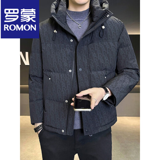 Мужской пуховик ROMON, зима 2025, новый, с капюшоном 90, белая подкладка на утином пуху, одежда для холодной погоды, тонкая утолщенная куртка черного цвета, M 100-120Jin Jin весит около 0,5 кг.