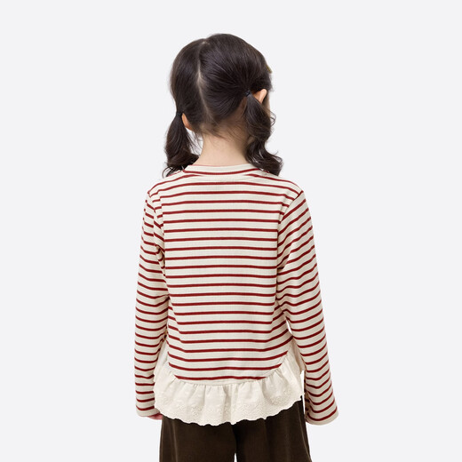 Xiaoyinman children's clothing girls striped long-sleeved T-shirt ballet style spring 26 children's sweet casual top striped 105