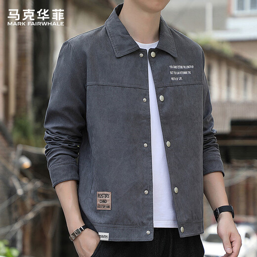 MARK FAIRWHALE Jacket Men's Spring and Autumn Slim Casual Work Jacket Men's Trendy Brand Versatile Top Dark Gray XL