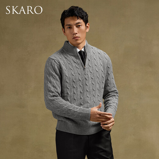 SKARO Australian pure wool old money style half turtleneck sweater for men autumn and winter retro long-sleeved sweater gray SKA932 L