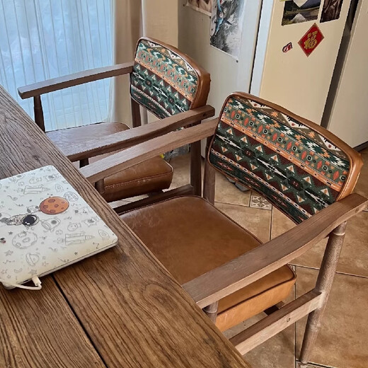 Yusenyi retro backrest chair home armrest coffee restaurant dining chair study room leisure chair B&B 118 retro feet dark green oil wax leather