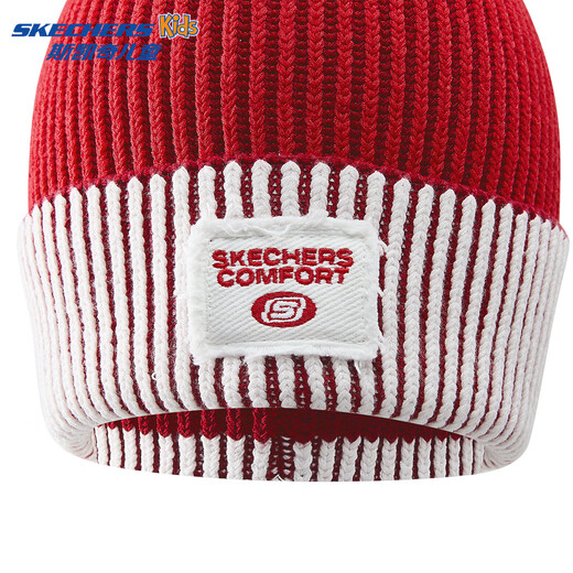 Skechers Skechers children's knitted hat red contrasting color anti-static comfortable protective warm hat for boys and girls L126K037 racing red/001W one size