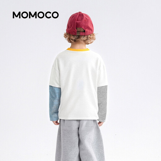 Mami Maka (MOMOCO) children's clothing boys' long-sleeved T-shirt 2026 spring style medium and large children's trendy fashion T-shirt white 90