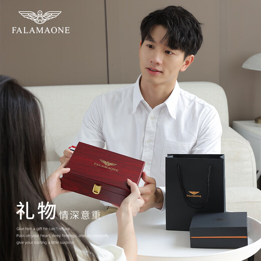 FALAMAONE Men's Wallet Men's Short Genuine Leather High-end Wallet Valentine's Day Light Luxury Leather Wallet Birthday Gift for Boyfriend and Husband Black (Counter Gift Box)
