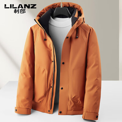 LILANZ workwear down jacket men's winter 2025 new high-end duck down top casual hooded jacket men's trendy orange M