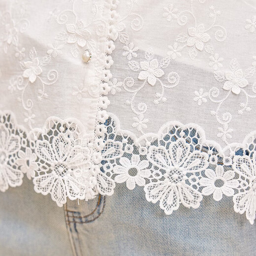 She pool lyocell lace shirt women's 2026 spring new light national style round neck long-sleeved shirt