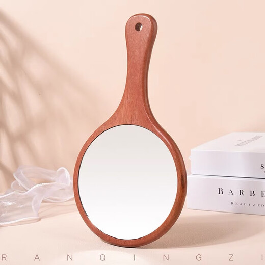 Mirror, hand-held sandalwood cosmetic mirror, beauty salon mirror, hand-held hand-held mirror, wooden handle mirror, large cosmetic mirror, portable mirror, sandalwood cosmetic mirror, large round mirror