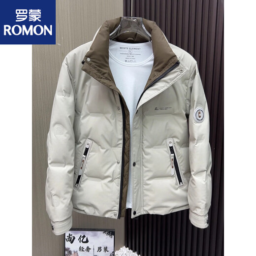 罗蒙（ROMON）立领羽绒服男士冬季2025年新款加厚轻奢高端白鸭绒休闲外套羽绒衫 米灰色3313 L