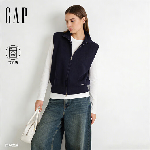 Gap Gap Women's 2026 Spring New Fashionable Loose High Collar Knitted Vest Simple Sleeveless Top 890100 Navy Blue XS (155/80A) Asian Size