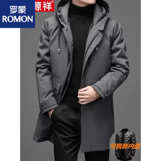 ROMON Men's Mid-Length Down Jacket Men's Jacket Loose Casual Dad Clothes Winter Coldproof Removable Liner Blue 8681 M 170