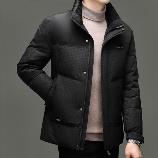 利郎（LILANZ）冬季新款白鸭绒羽绒服男时尚拼接休闲立领短款加厚保暖外套 米白色 M