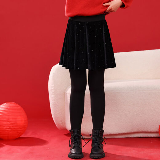 Yoyo One Girls Red Sweater Set 2026 Autumn and Winter Children New Year Thickened Sweater New Year Greeting Clothes Big Children Velvet Skirts New Year Two-piece Set 19906 Red + 2166 Black 120 cm