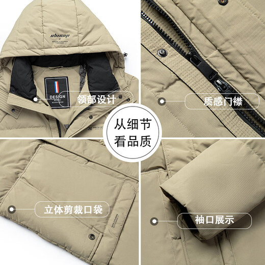KBXNG劲霸高端男士新款商务连帽羽绒服男冬季爸爸装中长款加厚保暖防寒 军绿色 L 175