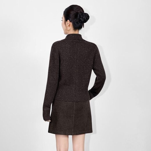 Pure wool three-dimensional densely woven colorful dot yarn lapel double zipper sweater jacket minimalist women's autumn and winter style dark gray S