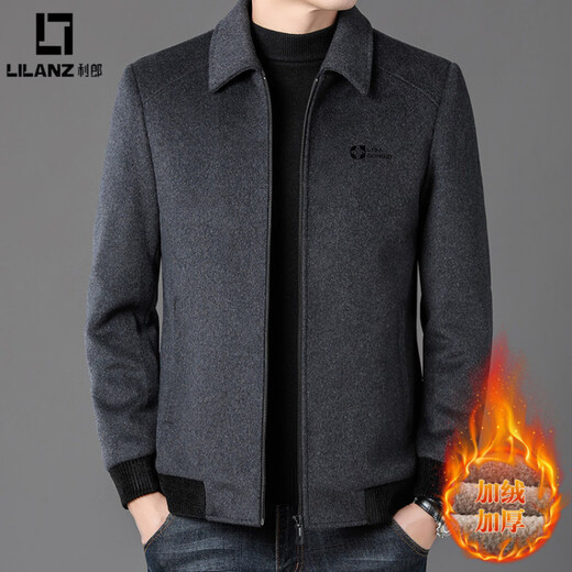 LILANZ Men's Thickened Lapel Sheep Wool Woolen Jacket 2025 New Casual Warm Jacket Middle-aged and Elderly Plush Men's Clothing Gray M