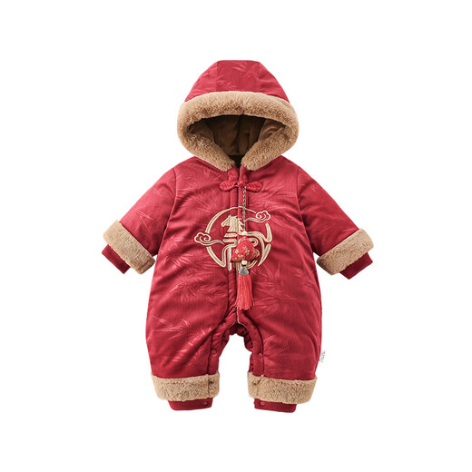 G.duck little yellow duck children's clothing baby New Year's clothing plus velvet and thickening warm winter clothing newborn one-piece harem one-year-old romper red 73cm